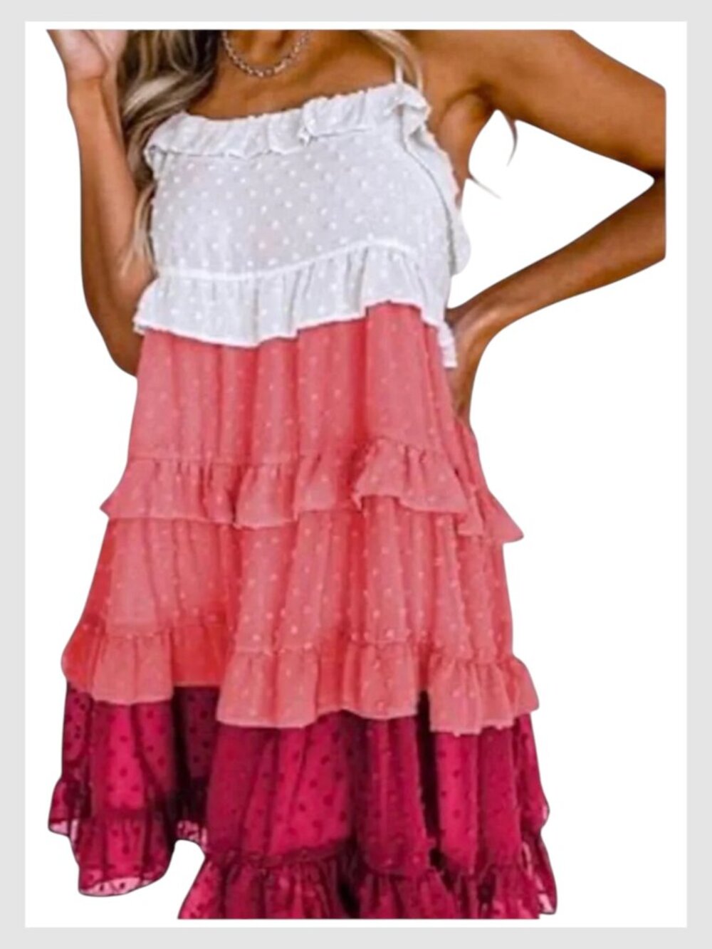 Swiss Dot Babydoll Mini Dress Pink Ombre Tiered Ruffle XL